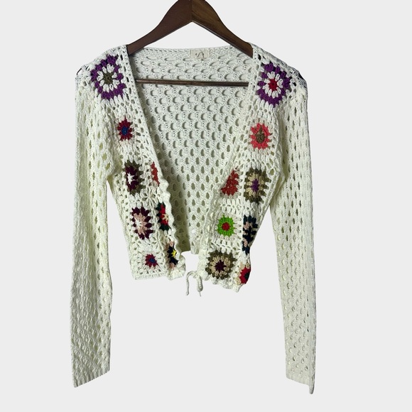 Granny Square Crochet Cropped Cardigan Fairycore Boho Festival Hippie Small - Picture 2 of 12